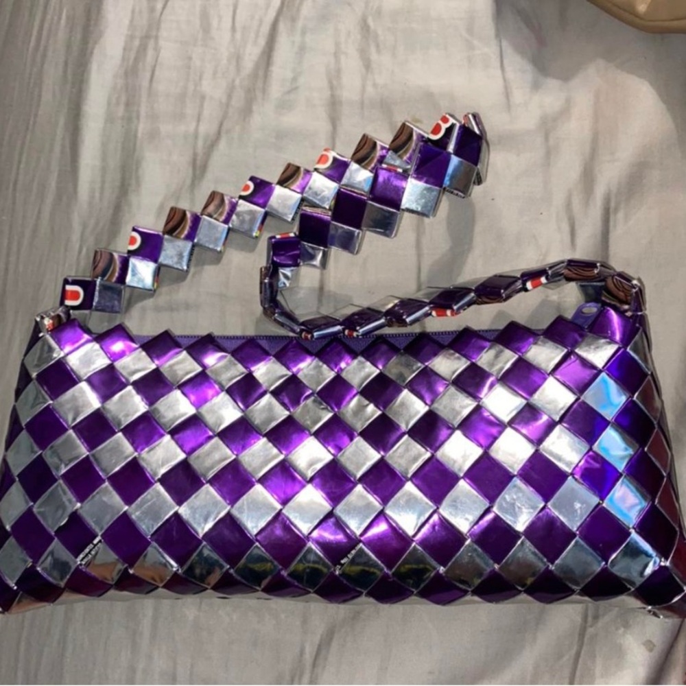 upcycle purple hand bag
